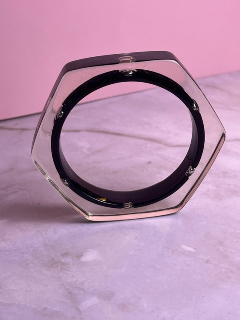 Clear Hexagonal Lucite Bracelet with Black Inner Band